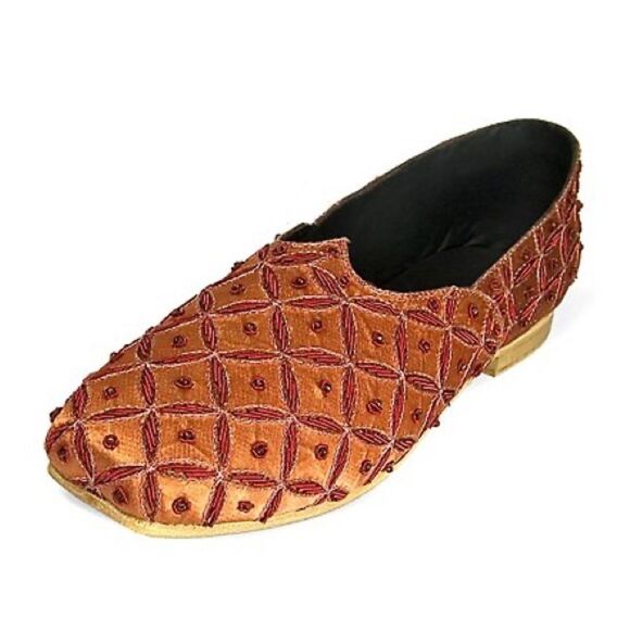 Mask World Brown Satin Beaded Princess Moccasins - Size 8 - Picture 1 of 14